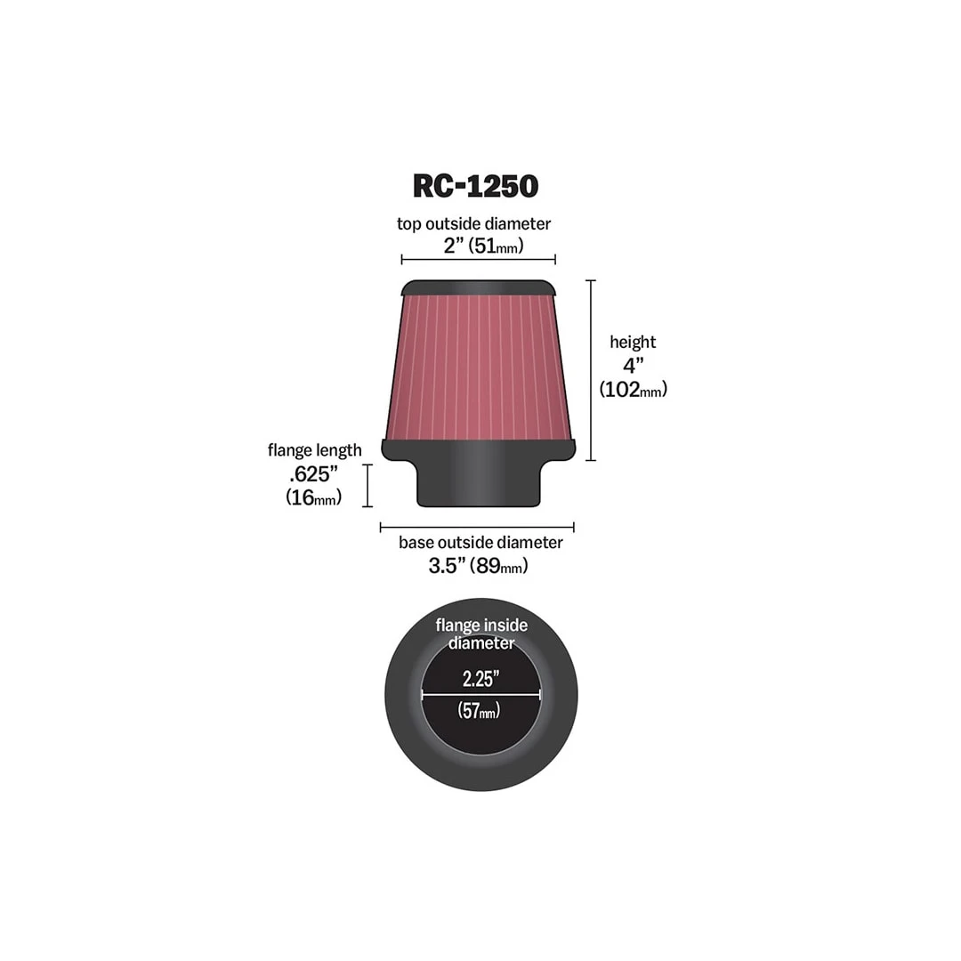 RC-1250 K&N Universal Clamp-On Air Filter 2 RC-1250 K&N Universal Clamp-On Air Filter - Image 2