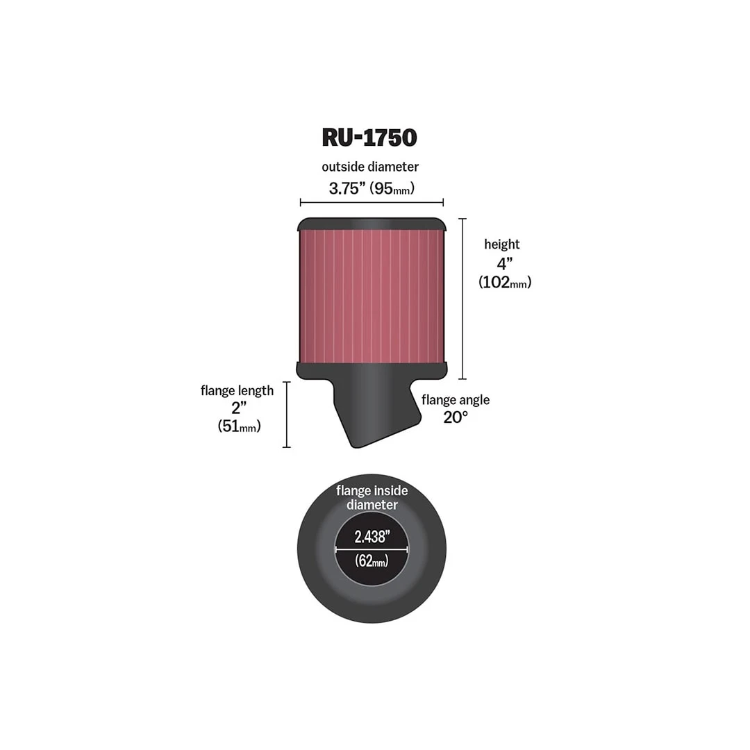 RU-1750 K&N Universal Clamp-On Air Filter 2 RU-1750 K&N Universal Clamp-On Air Filter - Image 2